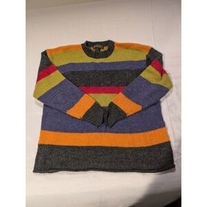IN KNIT Mens Large Striped Crewneck Rainbow Sweater Vtg Acrylic Wool Blend
